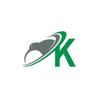 lettera k con kiwi uccello logo icona disegno vettoriale