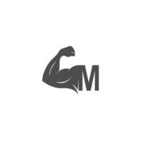 icona del logo della lettera m con il vettore di disegno del braccio muscolare