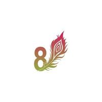 numero 8 con piuma logo icona disegno vettoriale