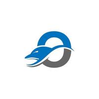 delfino con modello vettoriale del concetto di design dell'icona del logo della lettera o