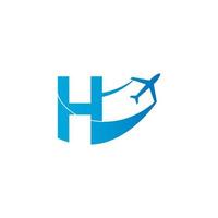 lettera h con icona logo aereo disegno vettoriale illustrazione