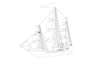 barca a vela classica in stile lineart vettore