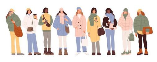 una giovane donna in abiti invernali. ragazza di strada. persone alla moda in abiti alla moda. illustrazione vettoriale piatta
