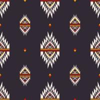 nativo azteco piccolo triangolo forma sfondo senza cuciture. etnico tribale rosso-giallo su disegno di colore blu scuro. utilizzare per tessuti, tessuti, elementi di decorazione d'interni, tappezzeria, avvolgimento. vettore