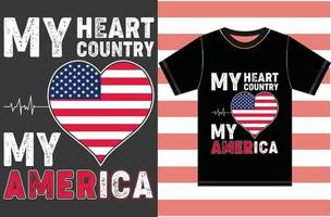 il mio cuore, il mio paese, la mia america. design t-shirt bandiera america vettore