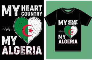 il mio cuore, il mio paese, la mia algeria. design della maglietta della bandiera dell'algeria vettore