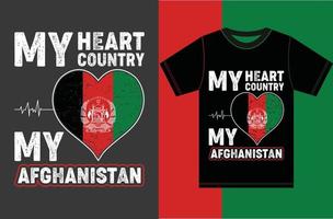 il mio cuore, il mio paese, il mio afghanistan. design della maglietta della bandiera dell'Afghanistan vettore