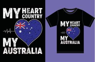 il mio cuore, il mio paese, la mia australia. design della maglietta della bandiera dell'australia. vettore