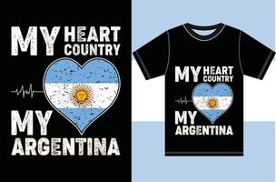 il mio cuore, il mio paese, la mia argentina. design t-shirt bandiera argentina vettore