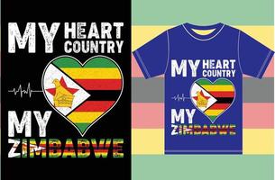 il mio cuore, il mio paese, il mio zimbabwe. design della maglietta della bandiera dello zimbabwe vettore