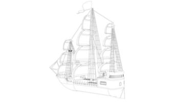 barca a vela classica in stile lineart vettore