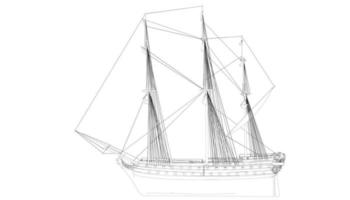 barca a vela classica in stile lineart vettore