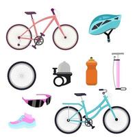 set di accessori per biciclette e bicicletta vettore