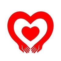 logo icona vettore cuore in mano. cuore rosso nelle mani. amore, vettore di simbolo di salute