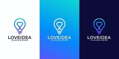 idea d'amore creativa con lampada a bulbo e design del logo del cuore vettore