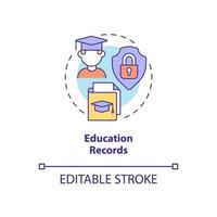 icona del concetto di record di istruzione. illustrazione della linea sottile dell'idea astratta di protezione dei dati personali sensibili. disegno di contorno isolato. tratto modificabile. roboto-medium, una miriade di caratteri pro-grassetto utilizzati vettore