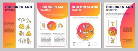 modello di brochure con gradiente rosso bambini e divorzio. i bambini si prendono cura. design per la stampa di opuscoli con icone lineari. layout vettoriali per presentazioni, relazioni annuali, annunci. arial, una miriade di caratteri pro-regolari utilizzati