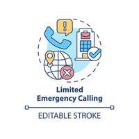 icona del concetto di chiamata di emergenza limitata. dati sulla posizione effettiva. problemi di ucaas idea astratta linea sottile illustrazione. disegno di contorno isolato. tratto modificabile. arial, una miriade di caratteri pro-grassetto utilizzati vettore