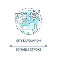 icona del concetto turchese di evacuazione della città. soluzioni per situazioni di emergenza illustrazione al tratto sottile dell'idea astratta. disegno di contorno isolato. tratto modificabile. roboto-medium, una miriade di caratteri pro-grassetto utilizzati vettore