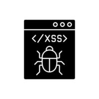icona del glifo nero attacco xss. cross Site Scripting. attacco software. iniezione di codice lato client. danno al computer malware. simbolo della siluetta su spazio bianco. illustrazione vettoriale isolato