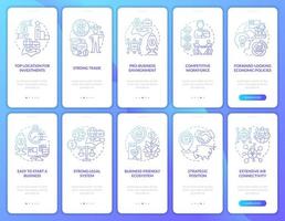 fare affari in asia set di schermate per app mobili onboarding gradiente blu. procedura dettagliata 5 passaggi pagine di istruzioni grafiche con concetti lineari. ui, ux, modello gui. sono stati utilizzati una miriade di caratteri normali in grassetto vettore