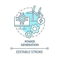 icona del concetto turchese di generazione di energia. replica virtuale dell'illustrazione della linea sottile dell'idea astratta dell'utilità di energia. disegno di contorno isolato. tratto modificabile. roboto-medium, una miriade di caratteri pro-grassetto utilizzati vettore