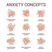 ansia concetto di terracotta set di icone. reazione emotiva allo stress. idee per problemi di salute mentale illustrazioni a colori a linea sottile. disegni di contorno isolati. roboto-medium, una miriade di caratteri pro-grassetto utilizzati vettore
