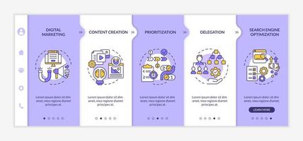 modello di vettore di onboarding delle abilità imprenditoriali online. sito web mobile reattivo con icone. procedura dettagliata della pagina web in 5 schermate. concetto di colore di ottimizzazione dei motori di ricerca con illustrazioni lineari