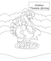 pagina da colorare del ringraziamento felice della Turchia. illustrazione vettoriale in bianco e nero.