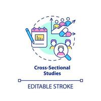 icona del concetto di studi trasversali. esperimento scientifico. tipo di prove cliniche astratta idea linea sottile illustrazione. disegno di contorno isolato. tratto modificabile. arial, una miriade di caratteri pro-grassetto utilizzati vettore