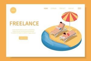 Pagina di destinazione per freelance in spiaggia vettore