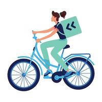 carattere vettoriale di colore semi piatto del corriere femminile della bicicletta