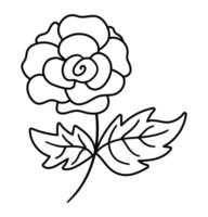 icona di rosa in bianco e nero di vettore. bella linea illustrazione di fiori da giardino o pagina da colorare isolata su sfondo bianco vettore