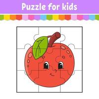 gioco di puzzle per bambini. mela di frutta. pezzi di puzzle. foglio di lavoro a colori. pagina delle attività. illustrazione vettoriale isolata. stile cartone animato.