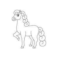 cavallo carino. animale da fattoria. pagina del libro da colorare per bambini. stile cartone animato. illustrazione vettoriale isolato su sfondo bianco.