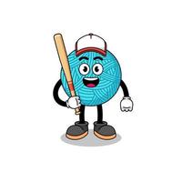 cartone animato della mascotte della palla di filato come giocatore di baseball vettore