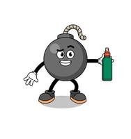 illustrazione della bomba cartone animato che tiene un repellente per zanzare vettore