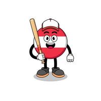 cartone animato della mascotte della bandiera dell'austria come giocatore di baseball vettore