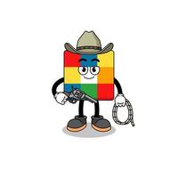 personaggio mascotte del puzzle cubo come un cowboy vettore