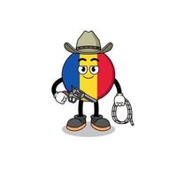 personaggio mascotte della bandiera della romania come cowboy vettore