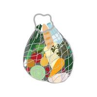 borsa organica della spesa della tartaruga con l'illustrazione piana di vettore dei prodotti. acquisti di generi alimentari con alimenti naturali, frutta e verdura biologica. merci di grandi magazzini.