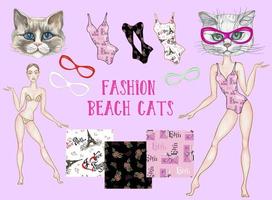 Gatti da spiaggia alla moda. Insieme di elementi per il design. vettore