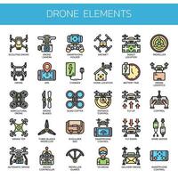 Elementi di drone Icone di colore di linea sottile vettore