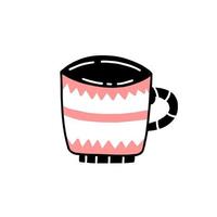simpatica tazza rosa con motivi in un semplice stile noodle. illustrazione vettoriale isolato su uno sfondo bianco.