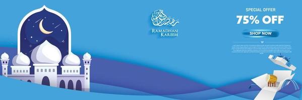 Cartolina d'auguri 3d ramadan kareem con sfondo di lettere di calligrafia lunare