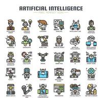 Icone di linea sottile di intelligenza artificiale vettore