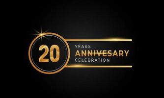 Celebrazione dell'anniversario di 20 anni colore dorato e argento con anello circolare per eventi celebrativi, matrimoni, biglietti di auguri e inviti isolati su sfondo nero vettore