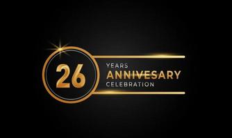 Celebrazione dell'anniversario di 26 anni colore dorato e argento con anello circolare per eventi celebrativi, matrimoni, biglietti di auguri e inviti isolati su sfondo nero vettore