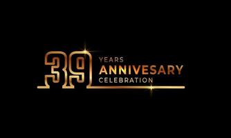 Logotipo di celebrazione dell'anniversario di 39 anni con numeri di carattere color oro costituiti da una linea collegata per eventi celebrativi, matrimoni, biglietti di auguri e inviti isolati su sfondo scuro vettore
