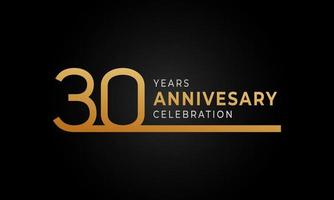 Logotipo di celebrazione dell'anniversario di 30 anni con linea singola color oro e argento per eventi celebrativi, matrimoni, biglietti di auguri e inviti isolati su sfondo nero